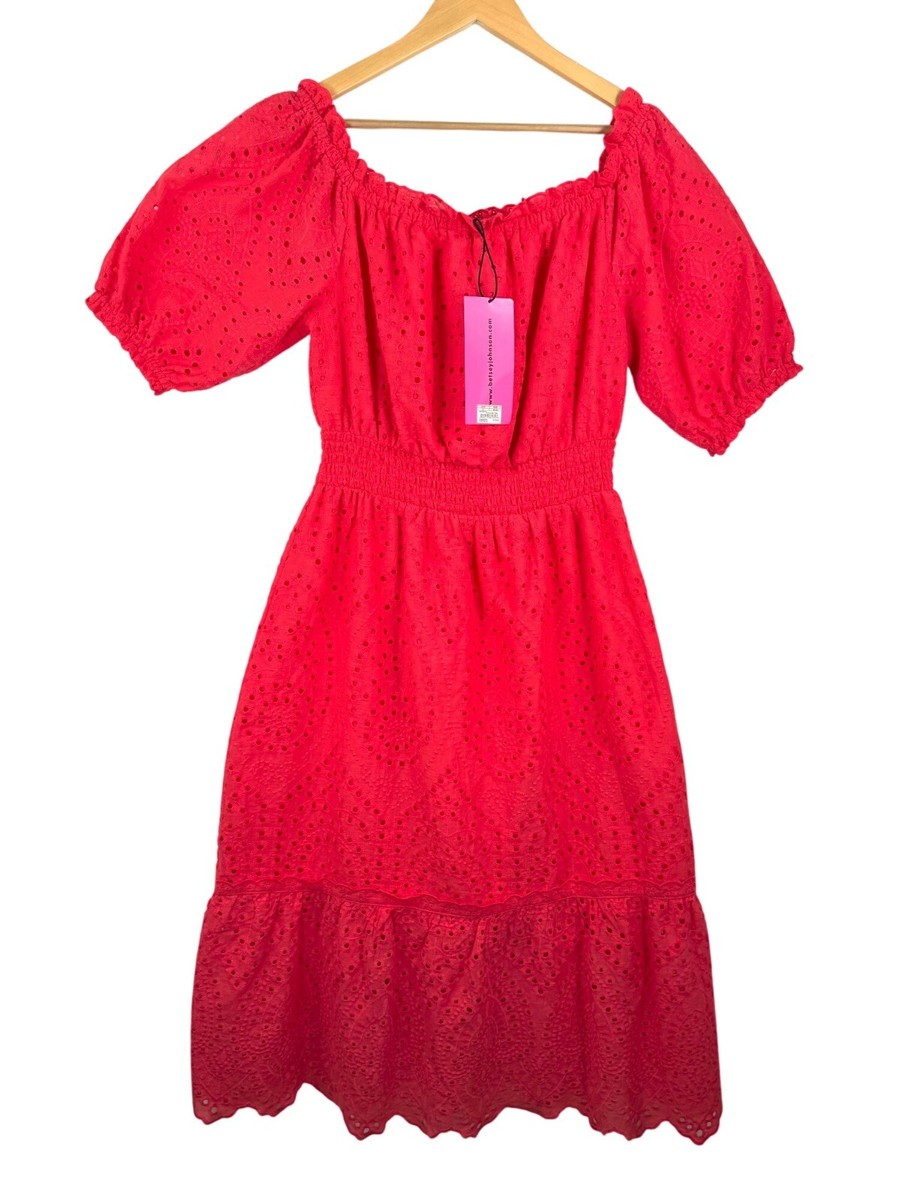 betsey johnson off the shoulder dress Betsey Johnson eyelet ruffle off the shoulder mini boho dress Coral red sz  XL