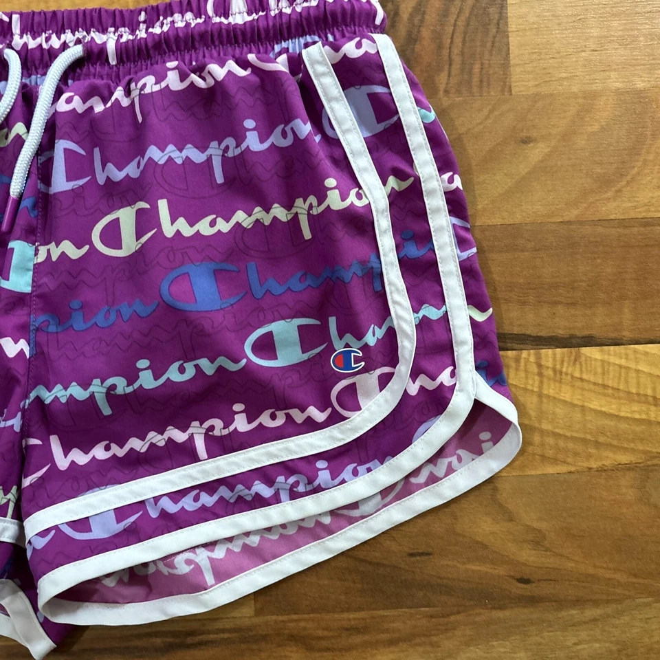 Champion Shorts Purple Elastic Waist w/ Briefs Athletic Drawstring Kids 14-16 - Image 4 of 4