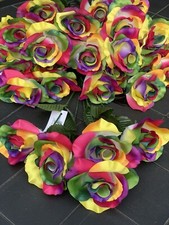 5 x Rainbow Roses Bushes 25 STEMS Multicoloured Flowers Artificial Silk Pride