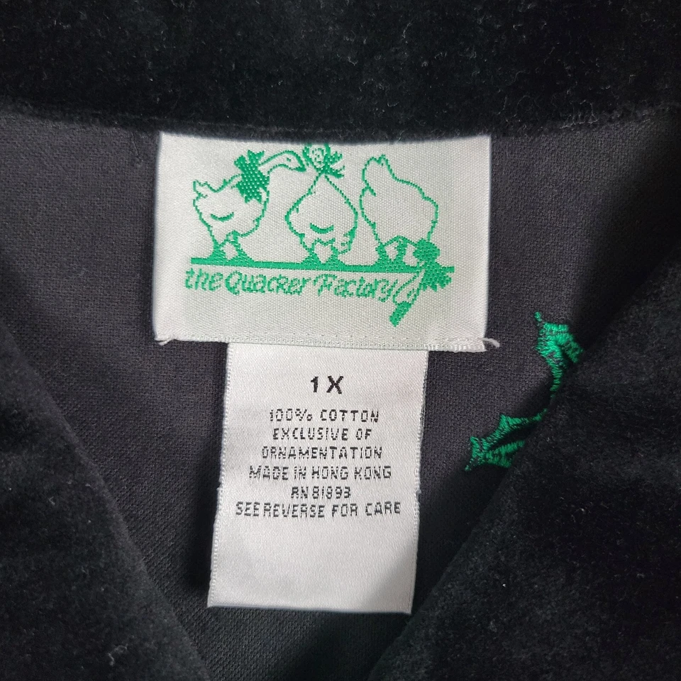 HSN Quaker Factory Jacket Women 1X Black Velvet Mistletoe Rhinestone Embroidered - Image 3 of 4