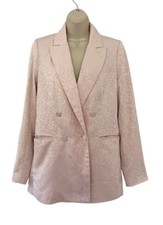 House Of Harlow Woman's Sz S Blush Pink Jacquard Double Breasted Blazer Jacket