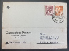 1948 Mullheim Baden Germany Typewriter Postcard Cover Postwar Stamp thumbnail