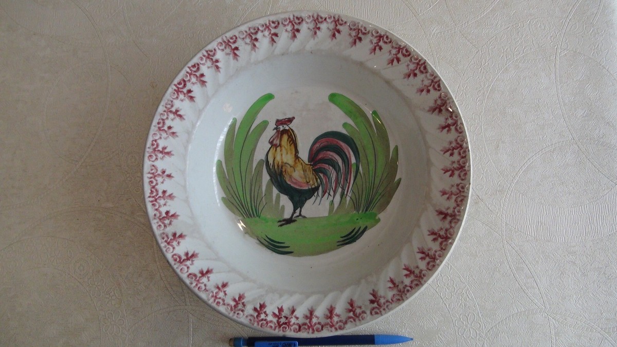 Assiette Murale Décorative En Céramique Motif Coq Et Poule - 25,4 Cm, Avec Support Et Crochet - 11