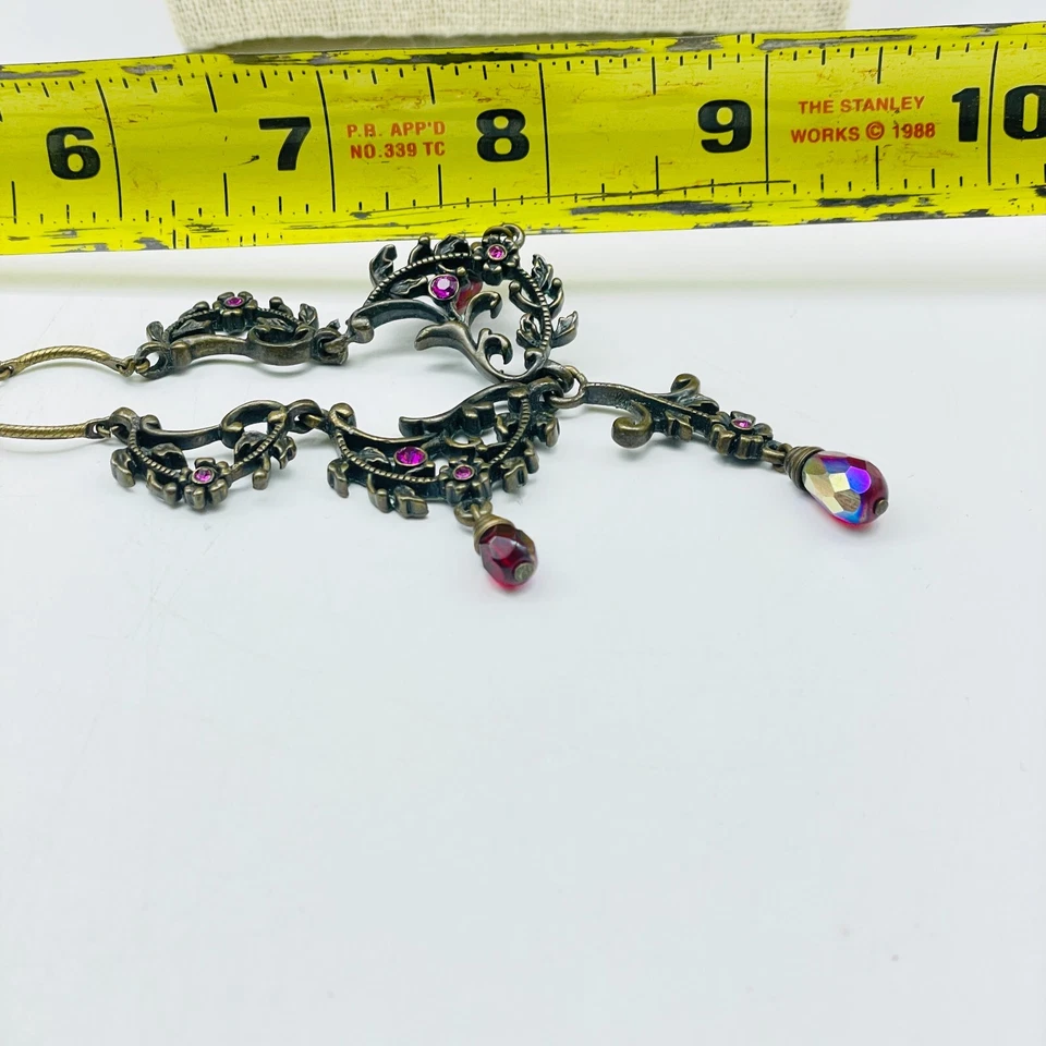 雅芳扇形面板项链黄铜红色珠子花卉Swag自然植物 — 第 3/4 张图片