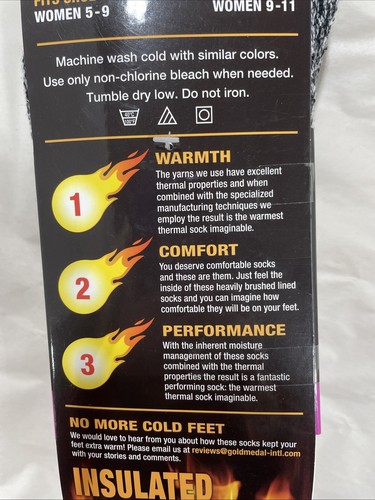 Polar Extreme Women's Insulated Thermal Socks Black/White Shoe Size 5-9 - 1 Pair - Picture 6 of 7