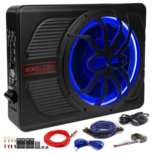 MinoLuxy 10 Inch 800W Slim Under Seat Powered Car Subwoofer, Car/Truck