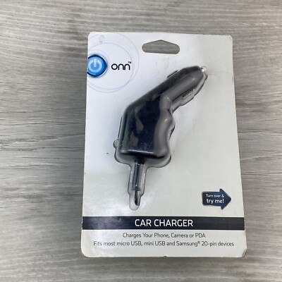 ONN TriTip Car Charger 1 Amp Black Micro Mini USB Samsung 20 Pin Device