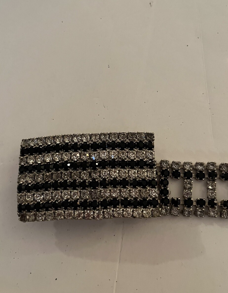 Vintage Rhinestone Belt Clear Stones Adjustable Fit Costume Jewelry Vintage Belt Faceted Rhinestones Black And Clear Stones  main image 4