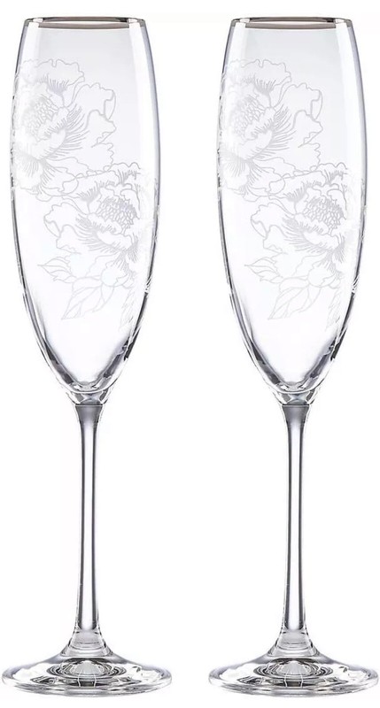 Lenox Silver Peony Toasting Flute, 2 Count (Pack of 1), Clear 