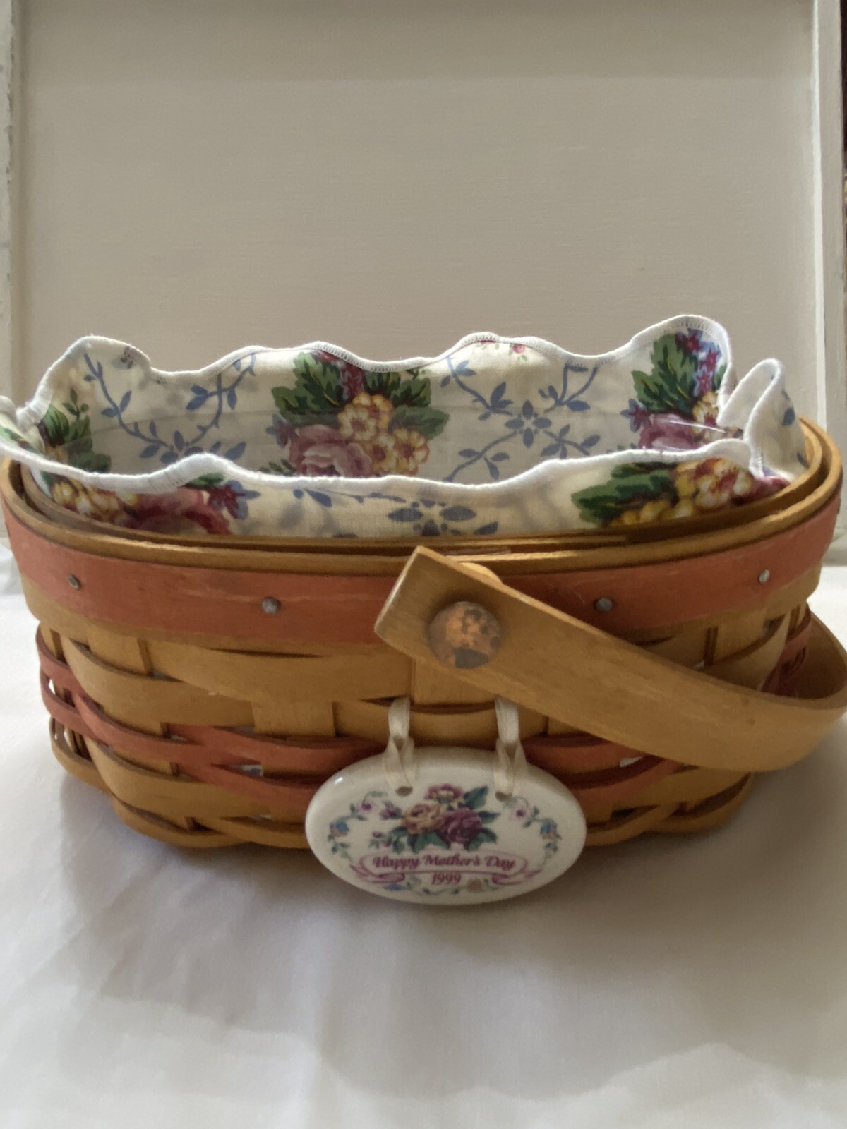 Longaberger 1999 Mothers Day Basket Tea For Two Liner Protector Tie On eBay