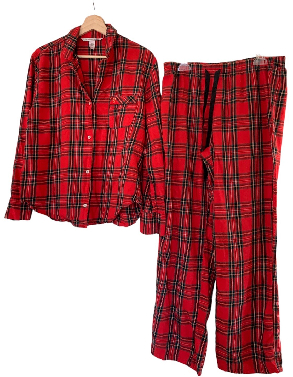 Victoria's Secret Women’s Red Plaid Pajama Set Top Pants PJs Sleep