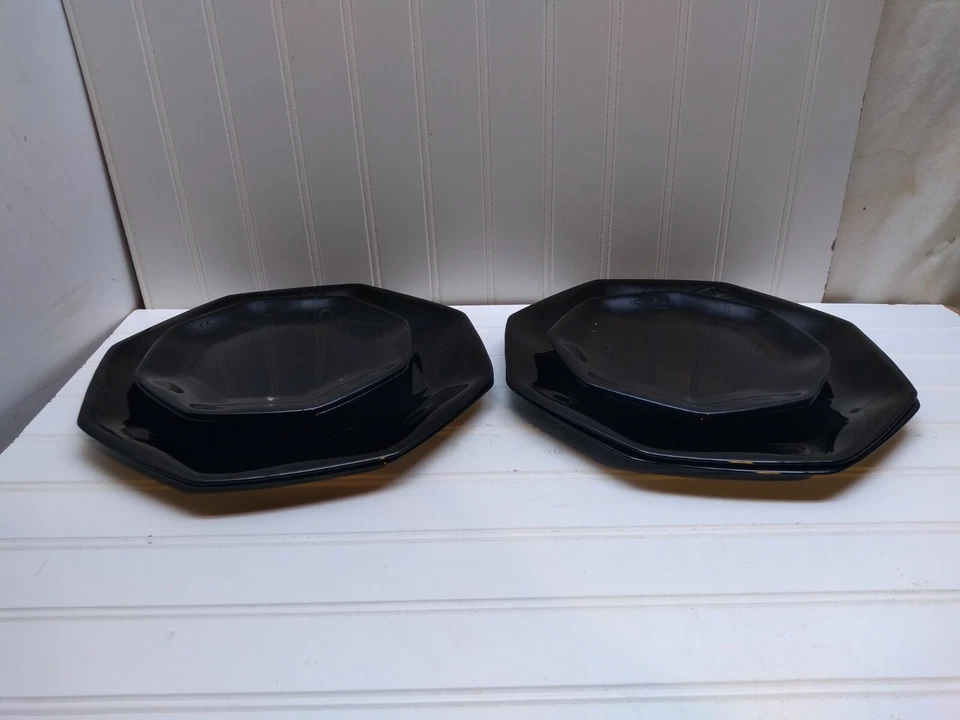 Platos laterales y cena octogonales de cerámica negra Arcoroc Octime Francia 2 piezas Foto 3 de 4