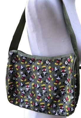 Disney Mickey Mouse Purse Olive Green 9 x 10 in Nylon Wide Strap Easy Clean