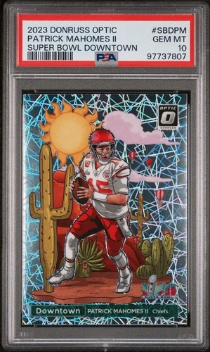 PATRICK MAHOMES II 2023 DONRUSS OPTIC SUPER BOWL DOWNTOWN SP PSA 10