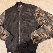 Women's Cleo Army Green Camouflage Ruched Sleeve Bomber Jacket Size S