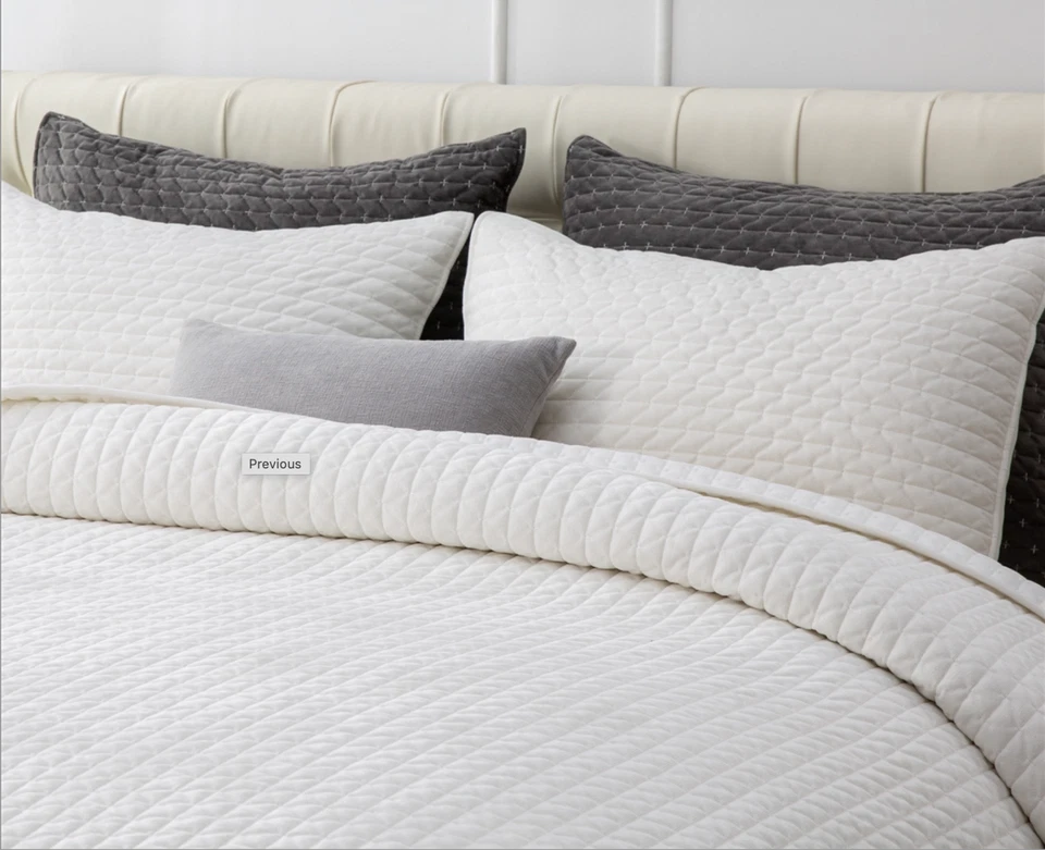 Velvet Quilt Set White Textured Coverlet Luxury Modern Glam Hotel Chic Bedding - Image 4 of 4