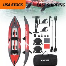 Inflatable Kayak 2Person Fishing Touring Padded Seats Paddle 3 Fins Carry 12.5ft