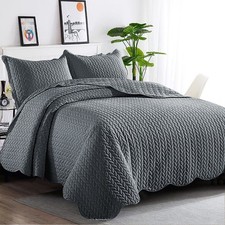 3 Piece Quilted Bedspread Bed Throw Embossed Bedding Set Single Double King Size