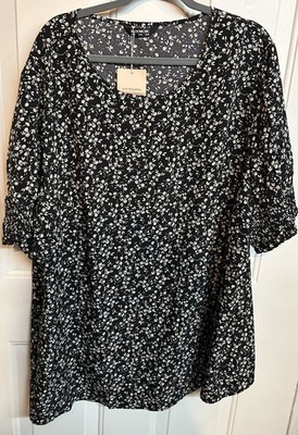 NWT Bloomchic Black & Tan Floral Blouse. S/S. Plus Size 28W. SKU I42