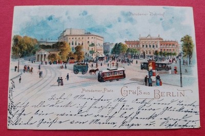 Litho-AK Berlin Potsdamer Bahnhof Potsdamer Platz Straßenbahn, Pferde...1899 RAR