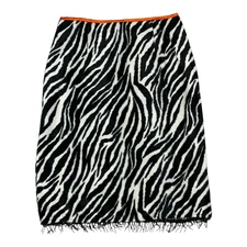 Sans Souci Skirt Womens M Zebra Animal Print Beaded Fringe Hem Black/White