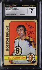 Ed Johnston Signed 1972-73 Topps Card #13 Boston Bruins CGC 7 JSA Auto