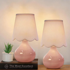 Pink Table Lamp Set of 2,Small Gold Bedside Lamps Dimmable Boho Bedroom Lamp wit