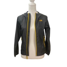 The North Face Kids Hooded Windbreaker Jacket Gray Yellow Zip Up Size 10 12