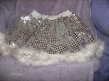 GIRL'S OR DOLL SILVER TUTU SEQUIN MARABOU FEATHERS 11" L ELASTIC WAIST 17" TO24"