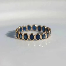 2Ct Oval Cut Lab-Created Blue Sapphire 14k Yellow Gold Plated Women's Band Ring