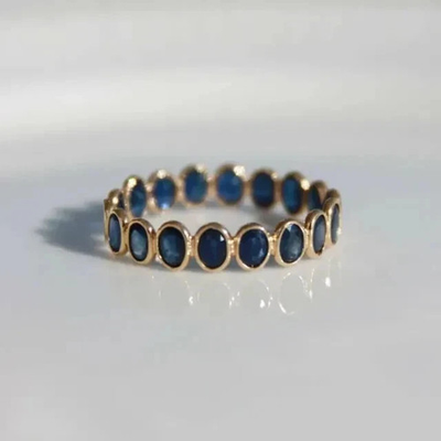 #ad 2Ct Oval Cut Lab Created Blue Sapphire 14k Yellow Gold Plated Women#x27;s Band Ring $40.00