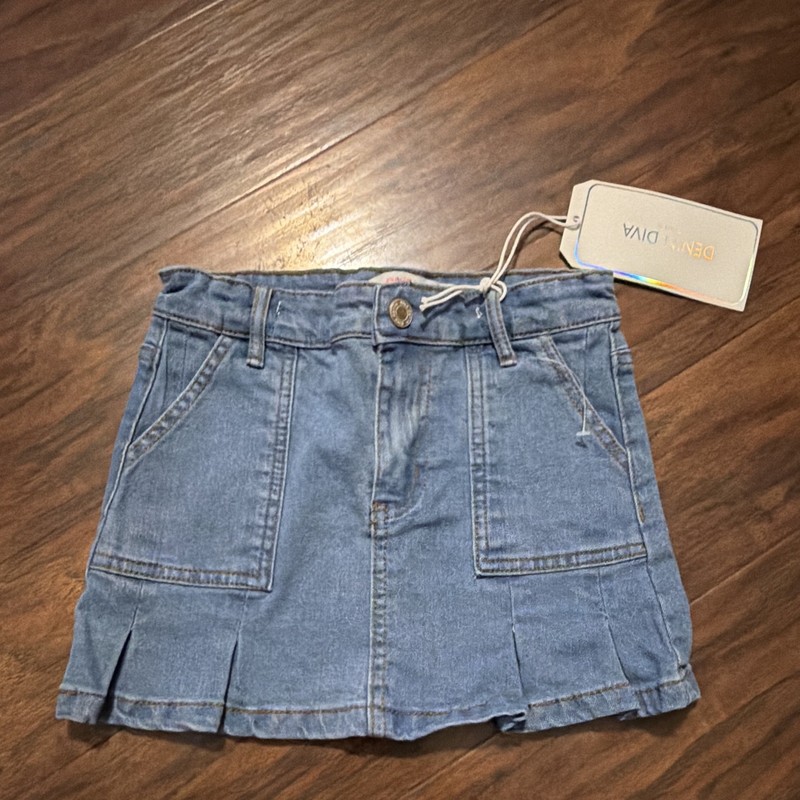Denim Diva Girls Blue Denim Cargo Skirt Size 6 Pleated Button Pockets
