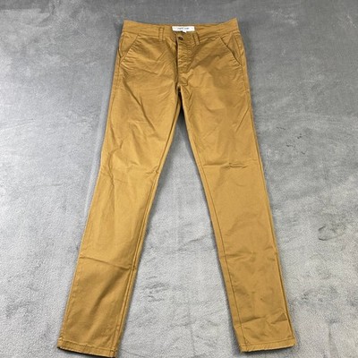 Topman Chinos Mens 34x34 Tan Stretch Skinny Button Fly Trousers Academia Preppy