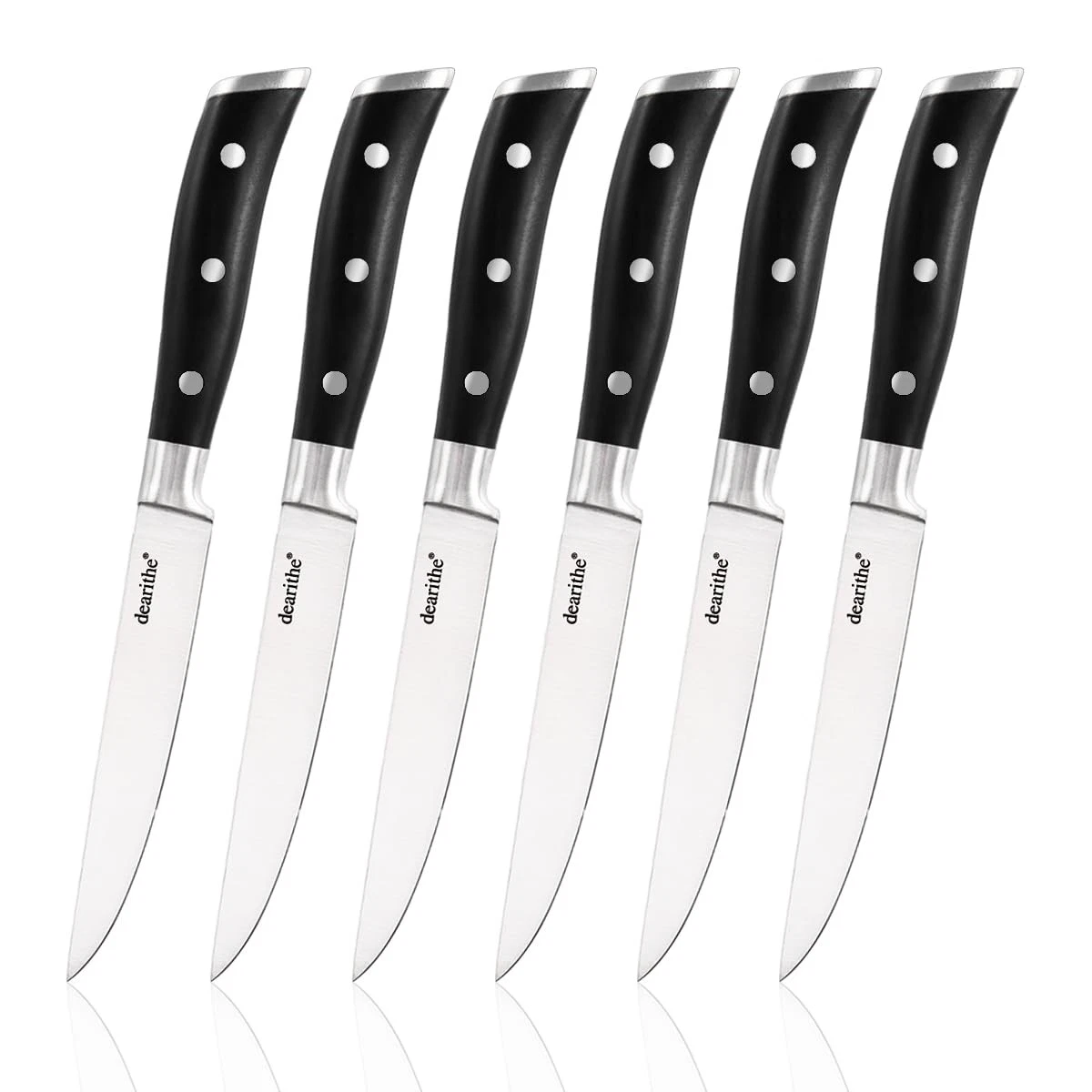 dearithe Steak Knives Set of 6,Black Full-Tang And Triple Rivet 5 inch, Black