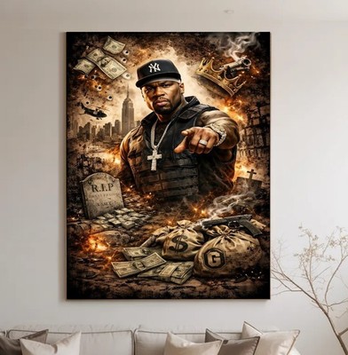 XXL LEINWAND BILD ER BIS 160x120x5 50-CENT RAPPER HIPHOP MUSIK STAR FILM KUNST