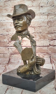 Signierte Original Trask Western 100% Massiv Bronze Skulptur Der Spieler