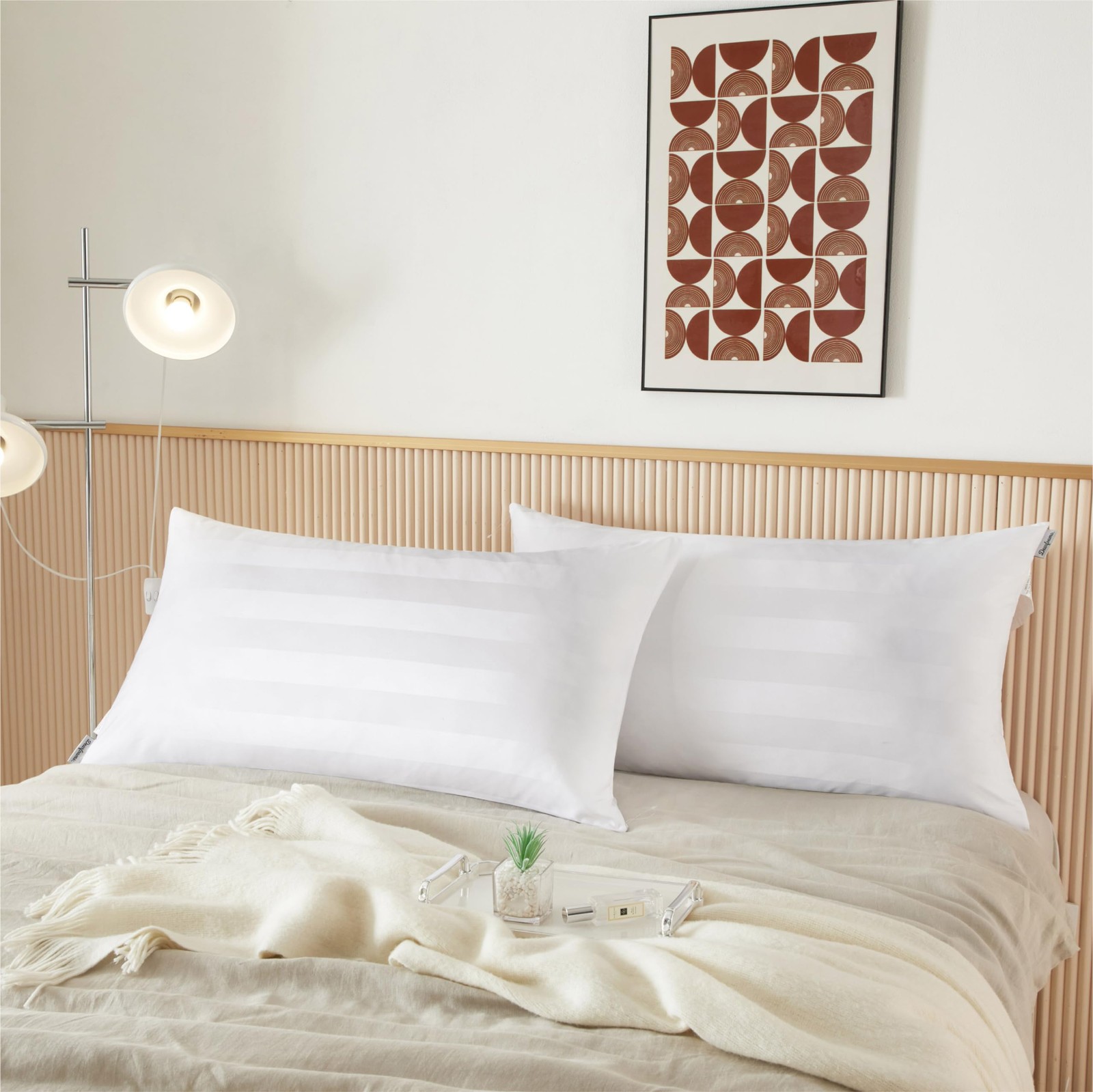 King Size Jacquard Bed Pillows, Jacquared Stripe 2 Count