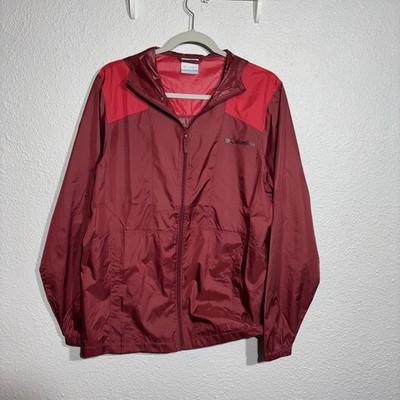 Columbia Red Classic Windbreaker Jacket  Woman s Size Small Zip up Hooded Rain