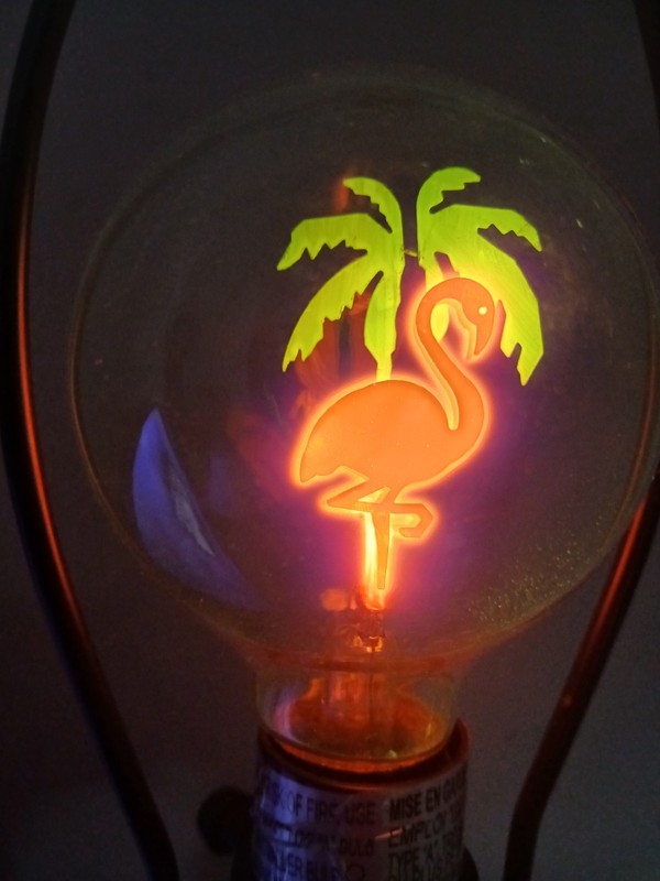 Vintage  1998 Flamingo Neon Light Bulb IN Box Pink & Green Palm Tree Retro Glow