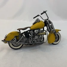 Vintage Metal Motorcycle Model 11.5” Yellow Cruiser Handmade Decor Collectible