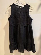 Umgee Women’s Boho Embroidered Lace Cotton Lined Mini-Dress Sleeveless Black