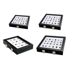 PU Leather Exterior Jewelry Display Case with Transparent Window for Rhinestones