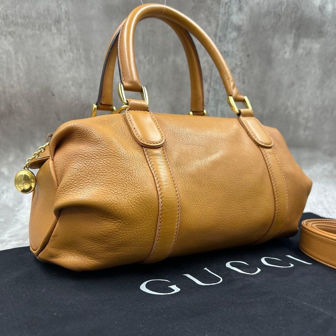 GUCCI 2Way Mini Boston Shoulder Bag Leather Gold Hardware Unisex Authentic