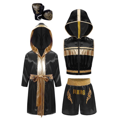 DE Boxer Anzug Kinder Junge Thai Robe Satin hoodie Boxshorts Boxhandschuhe Set - Picture 6 of 18