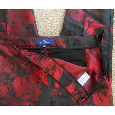 Talbots RSVP 4P Petite Red Black Floral Jacquard Ankle Pants Brocade Dressy 