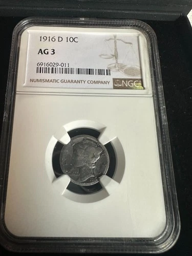 SCARCE: 1916 D Mercury Dime AG 3 NGC 90% Silver 10c Coin