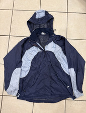 ASICS Women s Hooded Windbreaker Jacket Full Zip Colorblock Navy/Gray L