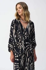 Joseph Ribkoff Black/Multi Tropical Print V-Neck Peplum Top 251047