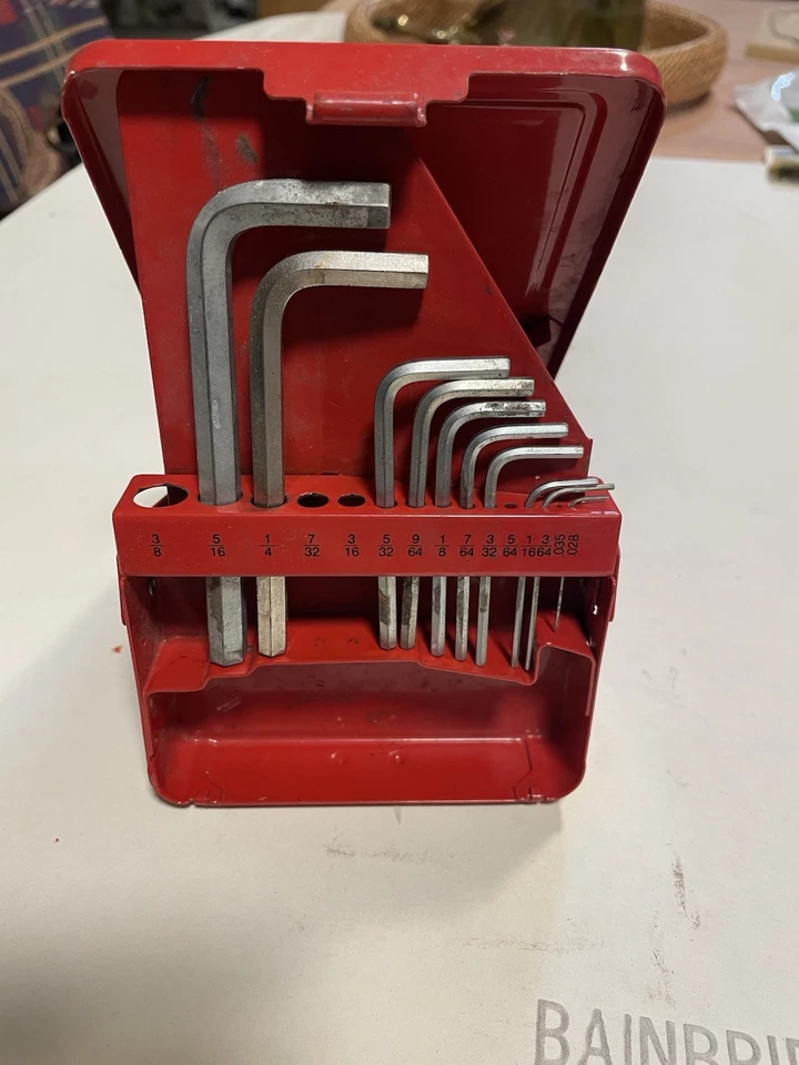 Snap On 15 Piece Hex Key Set .028-3/8" Red Metal Case MISSING 5 Hex Keys - Image 3 of 4