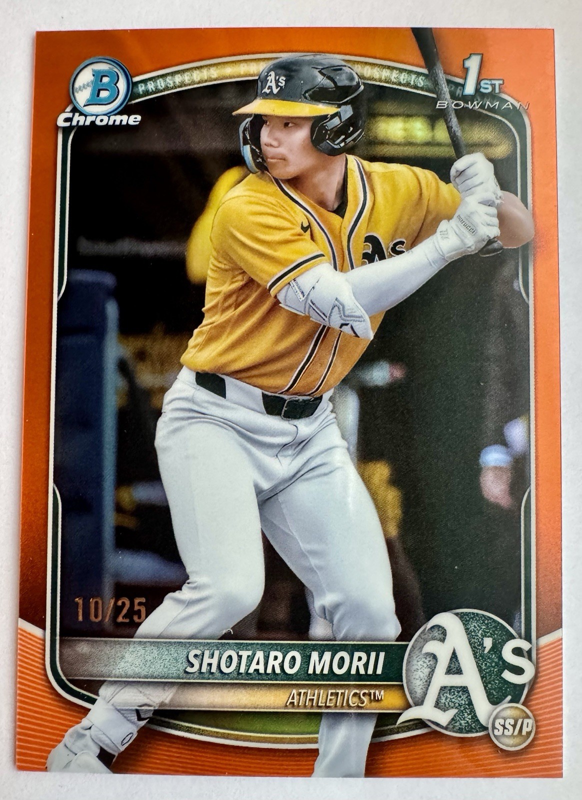 2025 Bowman Chrome Shotaro Morii 1st Bowman Orange Parallel /25 - True Orange SP